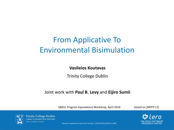 from applicative to environmental bisimulation