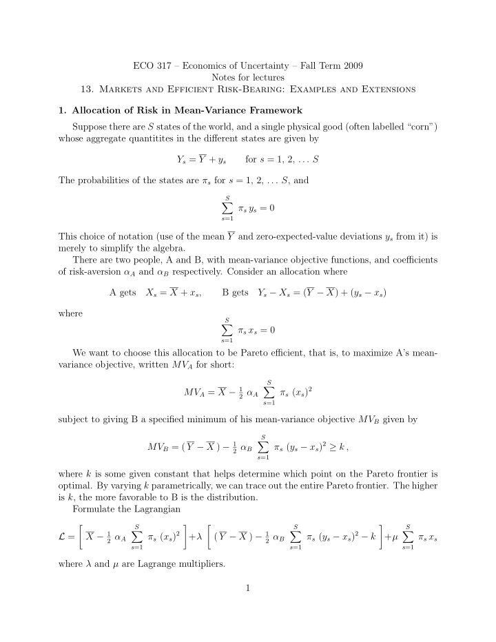 eco 317 economics of uncertainty fall term 2009 notes for