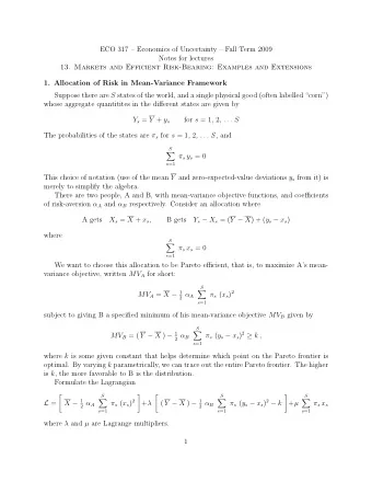 ECO 317  Economics of Uncertainty  Fall Term 2009  Notes for lectures  13. Markets and