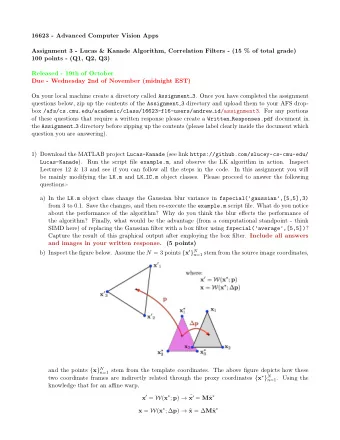 16623 - Advanced Computer Vision Apps  Assignment 3 - Lucas &amp; Kanade Algorithm, Correlation
