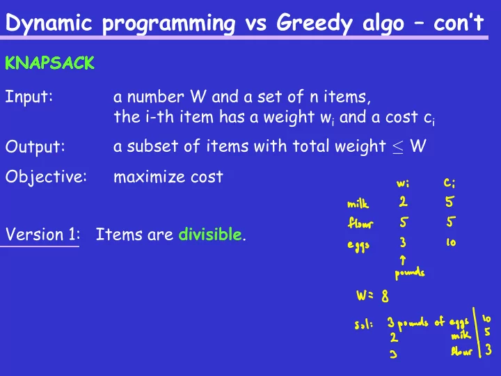 dynamic programming vs greedy algo con t