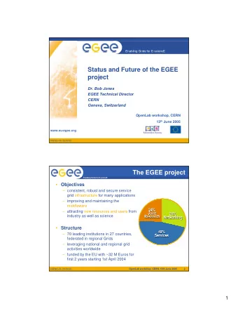 Status and Future of the EGEE  project  Dr. Bob Jones  EGEE Technical Director  CERN  Geneva,