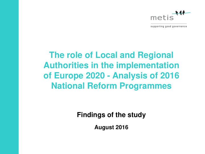 the role of local and regional authorities in the