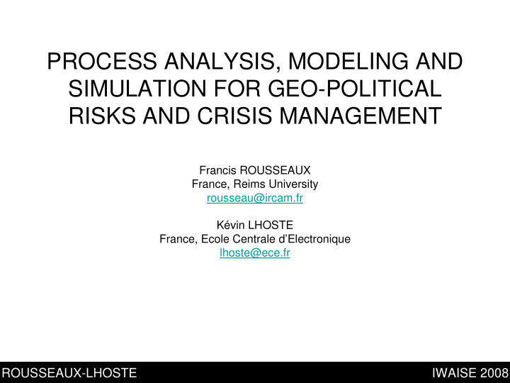 process analysis modeling and simulation for geo