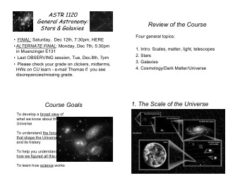 Review of the Course Stars &amp; Galaxies  Four general topics:  FINAL: Saturday,  Dec 12th,