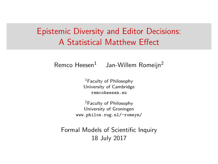 epistemic diversity and editor decisions a statistical