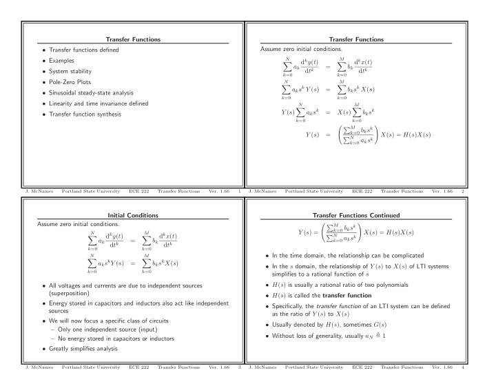 transfer functions transfer functions assume zero initial