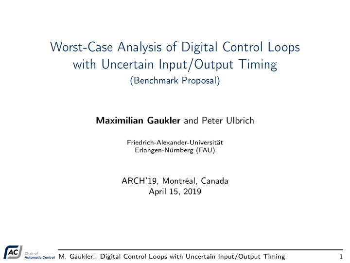 worst case analysis of digital control loops with