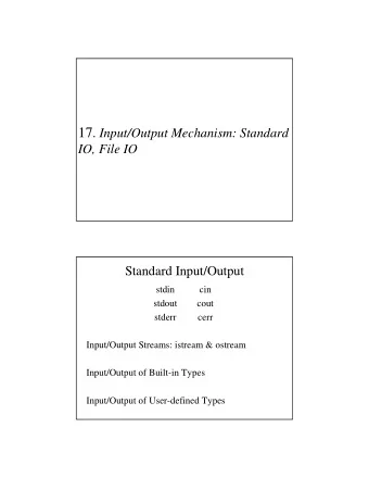 The Stream Hierarchy  Inheritance of istream and ostream from ios  ios  istream  ostream  Stream