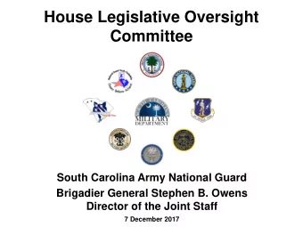 House Legislative Oversight  Committee  South Carolina Army National Guard  Brigadier General