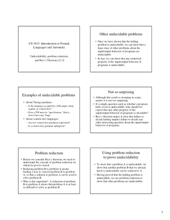 Other undecidable problems   Once we have shown that the halting  CS 3813: Introduction to