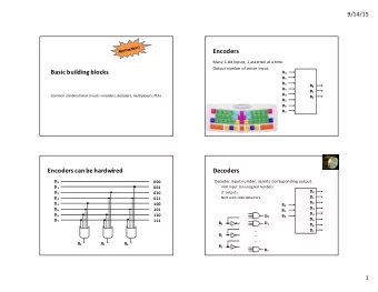 Encoders  Many  1-bit  inputs,  1  asserted  at  a  time.  Output