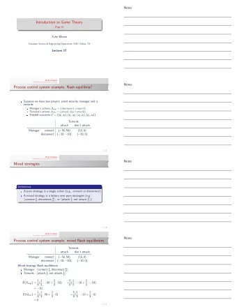 Introduction to Game Theory  Part II  Tyler Moore  Computer Science &amp; Engineering Department,