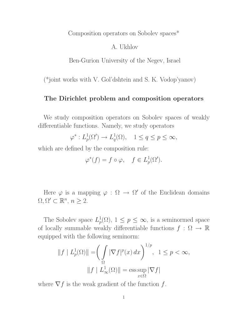 composition operators on sobolev spaces a ukhlov ben