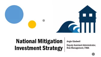 National Mitigation  Angie Gladwell  Deputy Assistant Administrator,  Investment Strategy  Risk