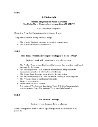 Slide  1      Jeff  Wainwright      Front  End  Engineer  for  Dollar