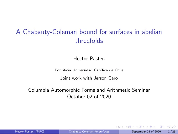 a chabauty coleman bound for surfaces in abelian