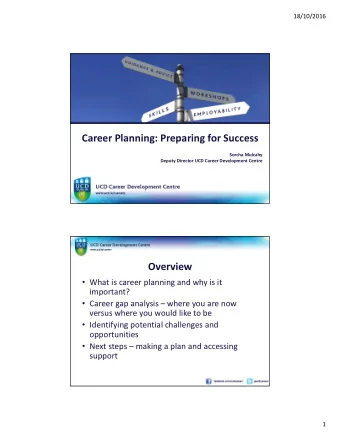 Career Planning: Preparing for Success  Sorcha Mulcahy  Deputy Director UCD Career Development