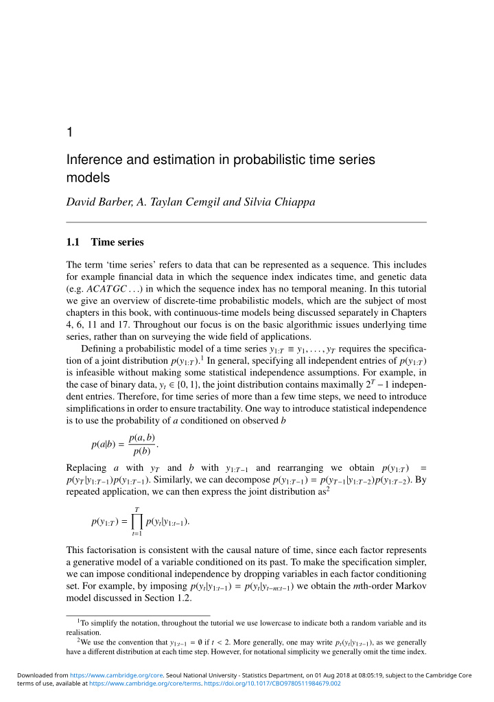 1 inference and estimation in probabilistic time series