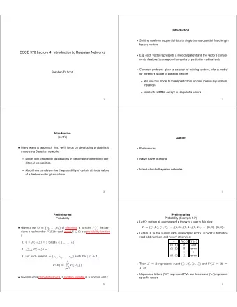 CSCE 970 Lecture 4: Introduction to Bayesian Networks  E.g. each vector represents a medical