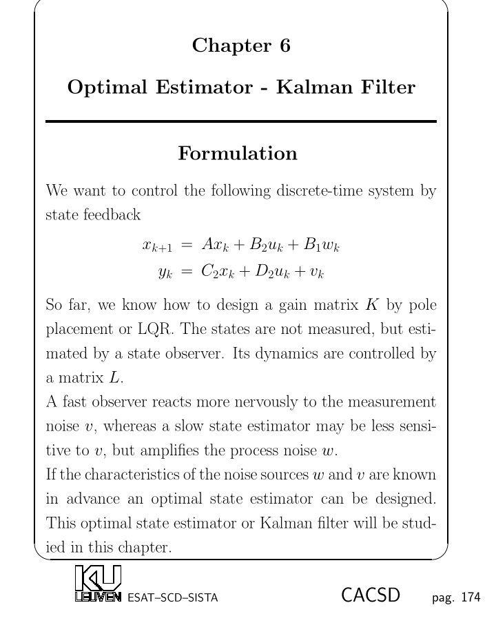 chapter 6 optimal estimator kalman filter formulation