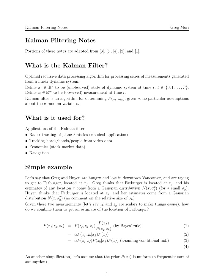kalman filtering notes