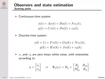 Observers and state estimation  Starting point  Continuous-time system: x ( t ) = Ax ( t ) + Bu