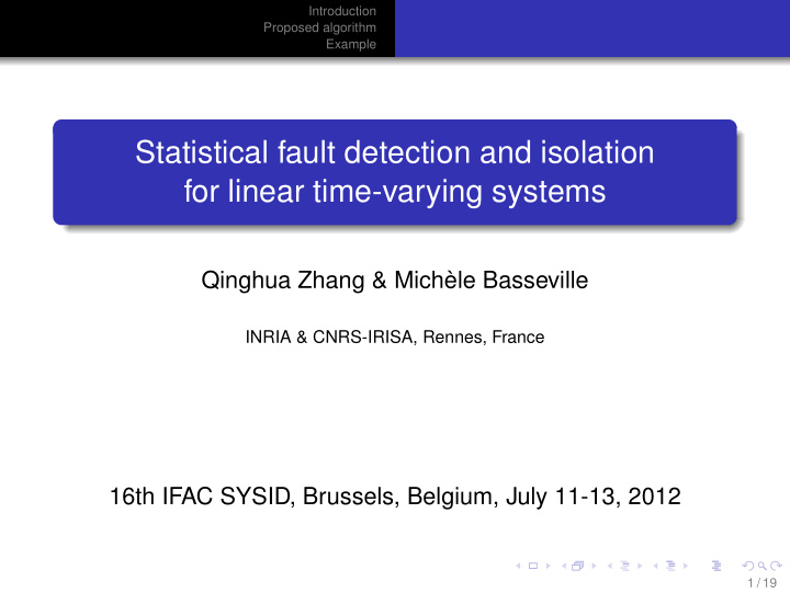 statistical fault detection and isolation for linear time