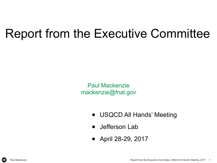 report from the executive committee