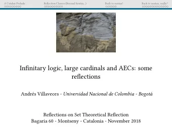 Infinitary logic, large cardinals and AECs: some  reflections Andrs Villaveces - Universidad