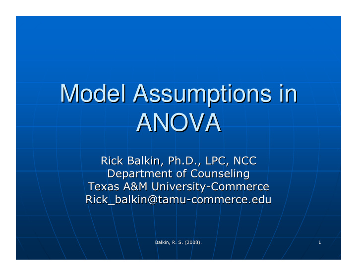 model assumptions in model assumptions in anova anova
