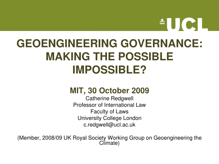 geoengineering governance making the possible impossible