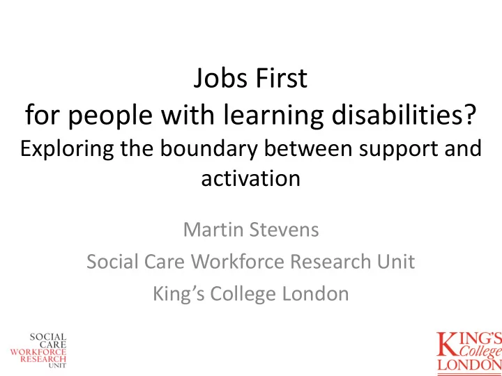 jobs first for people with learning disabilities