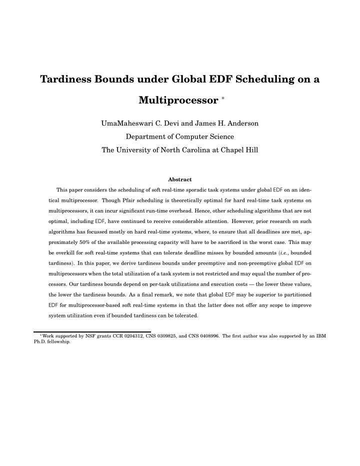 tardiness bounds under global edf scheduling on a