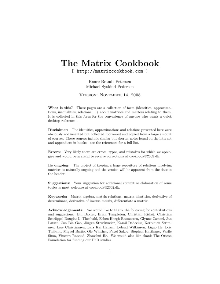 the matrix cookbook