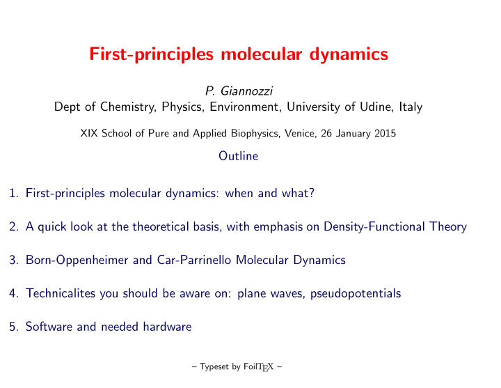 first principles molecular dynamics