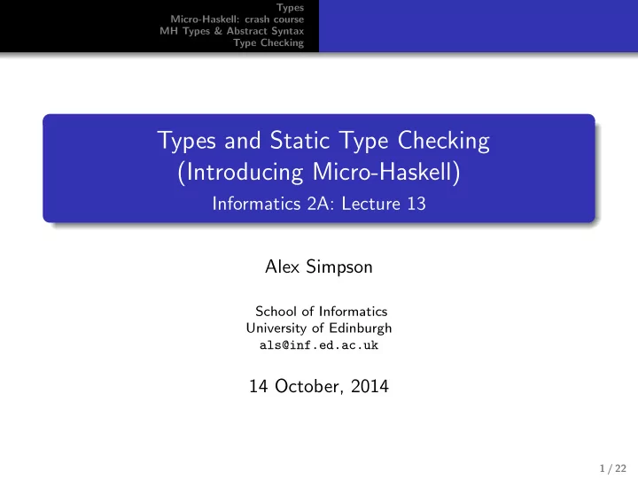 types and static type checking introducing micro haskell