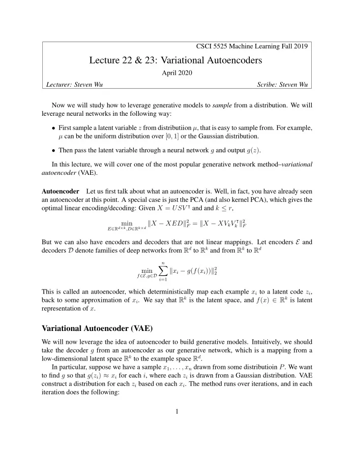 lecture 22 23 variational autoencoders