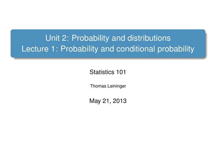 unit 2 probability and distributions lecture 1