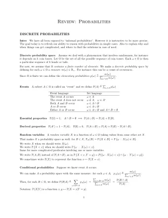Review: Probabilities  DISCRETE PROBABILITIES  Intro  We have all been exposed to informal