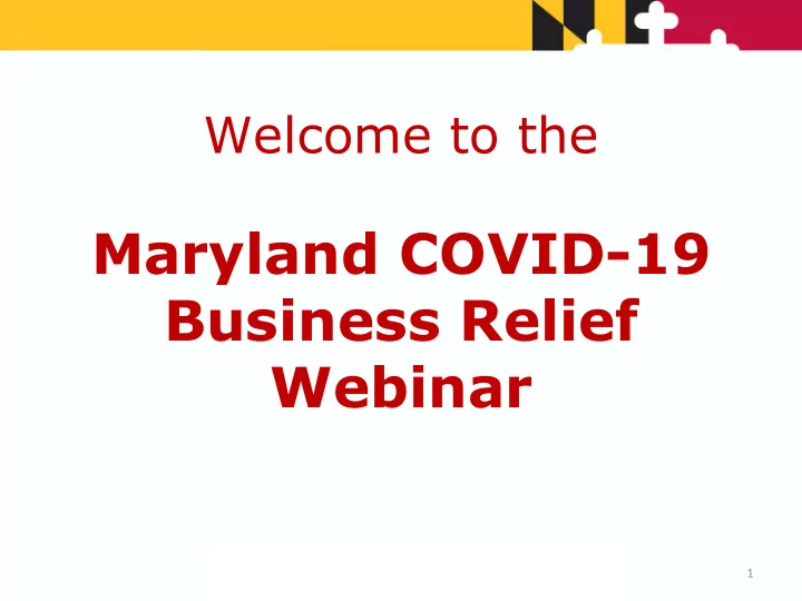 maryland covid 19 business relief webinar