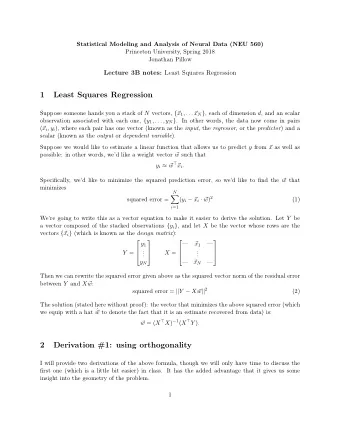 1  Least Squares Regression Suppose someone hands you a stack of N vectors, {  x N } , each of
