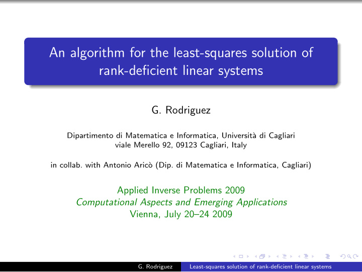 an algorithm for the least squares solution of rank