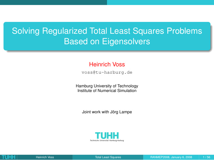 solving regularized total least squares problems based on