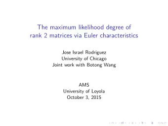 The maximum likelihood degree of  rank 2 matrices via Euler characteristics  Jose Israel Rodriguez