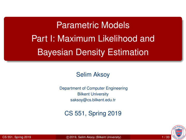 parametric models part i maximum likelihood and bayesian