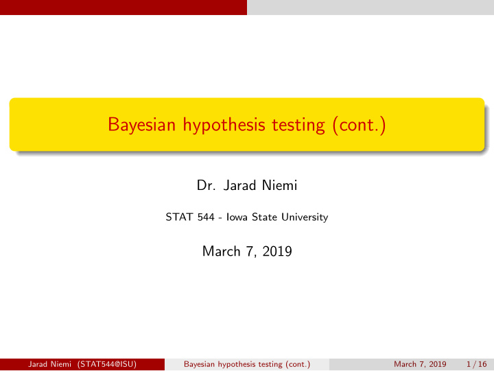 bayesian hypothesis testing cont