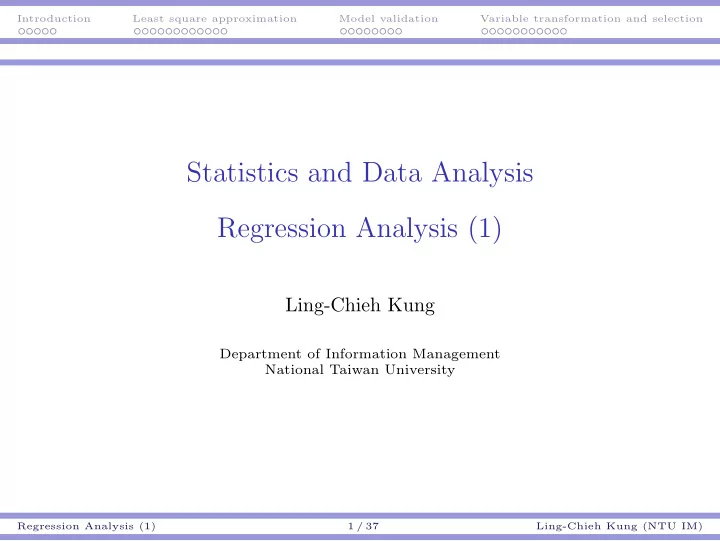 statistics and data analysis regression analysis 1