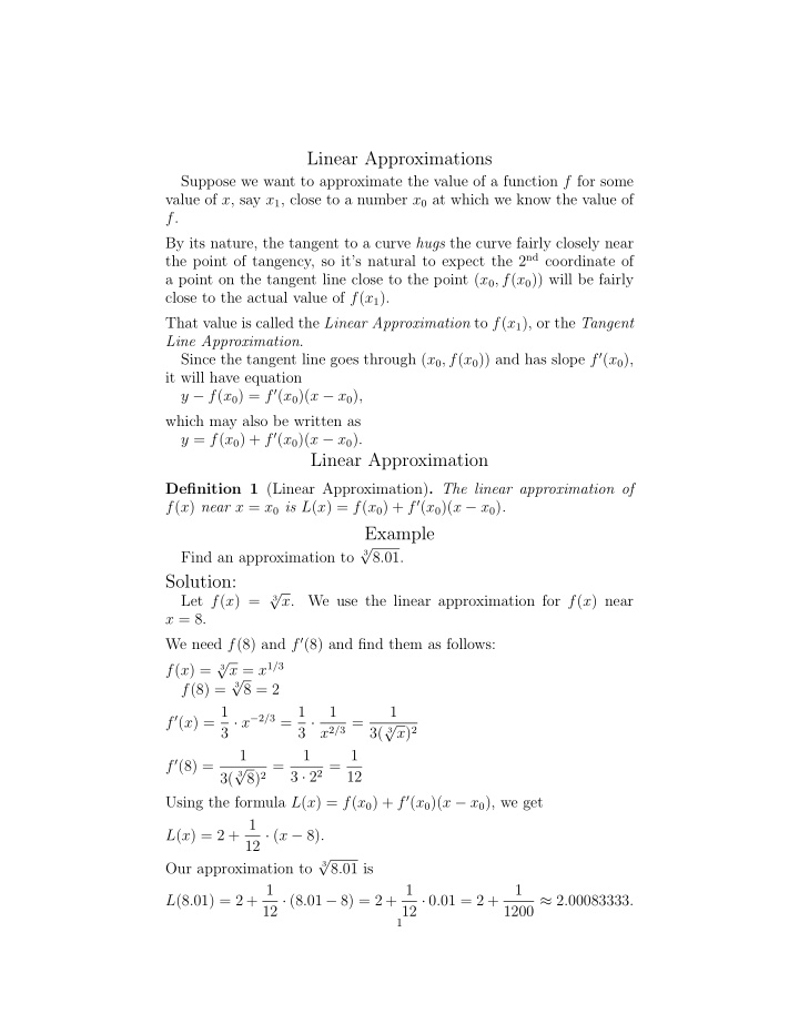 linear approximations
