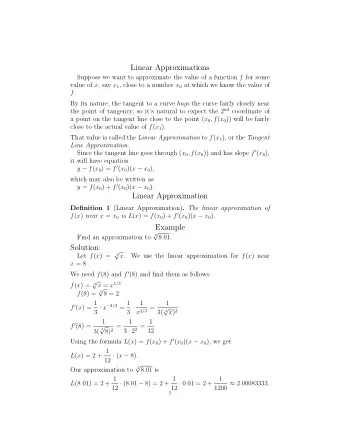 Linear Approximations Suppose we want to approximate the value of a function f for some value of x